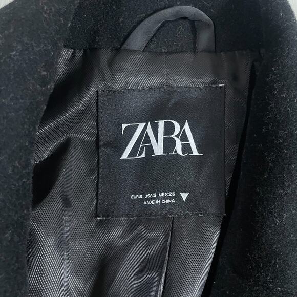 ZARA Women's Small Black Satin Wool Trench Coat Minimalist Neutral Outerwear - Picture 7 of 11